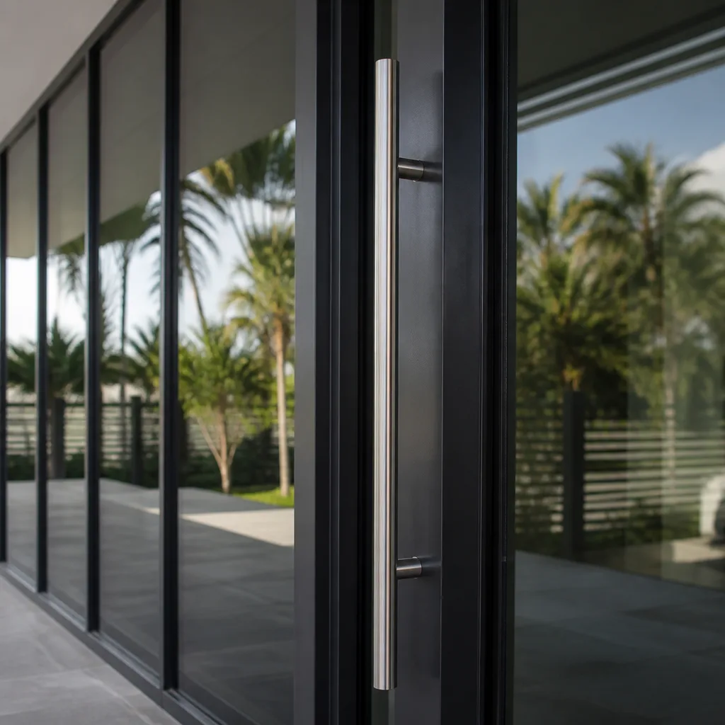 Modern glass door with stainless steel handle installation nationwide